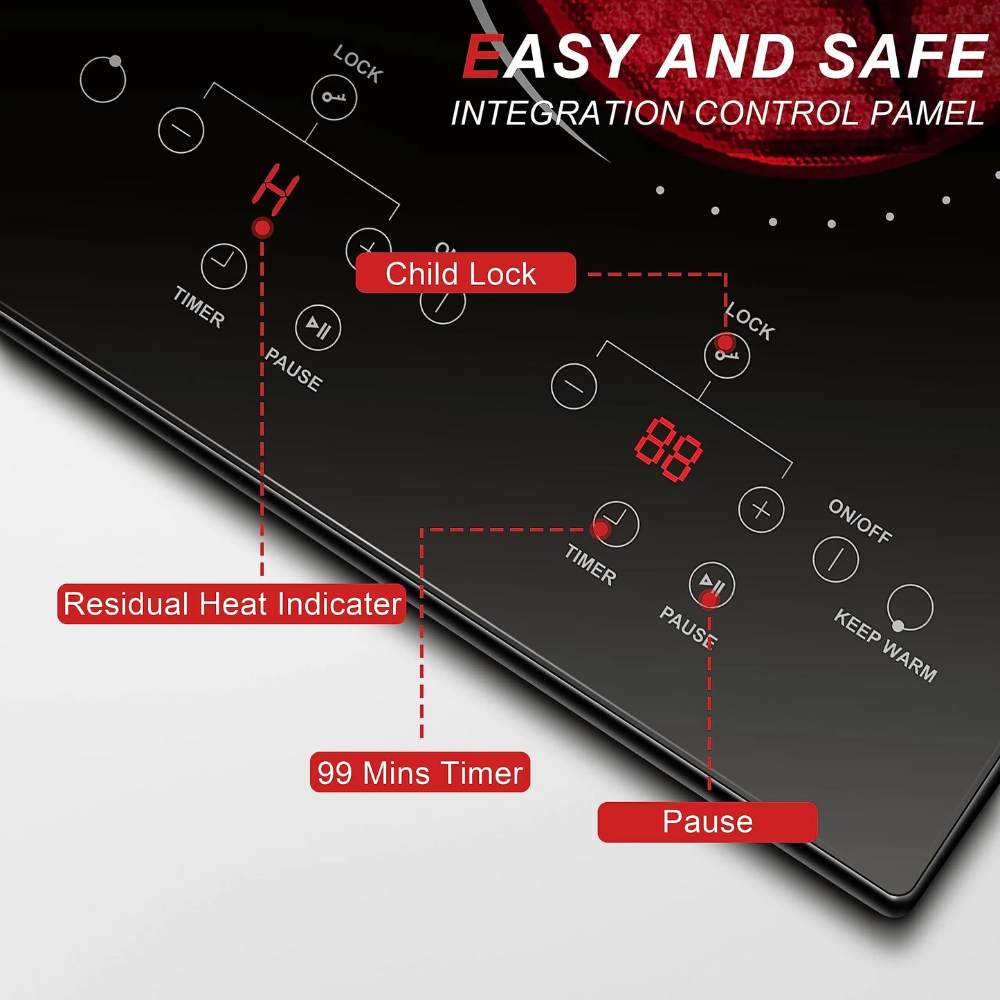 12 Inch 2 Burner Built-in Radiant Electric Stove,110v-120v Plug In,2000W,with Safety Lock, Timer, Over-Temperature Protection