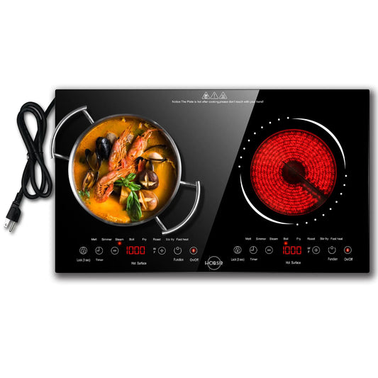 Hobsir hob 2 Burner 24 Inch Countertop and Built-in Electric Stove Top with Plug 110v,LED Touch Screen,Safety Lock,2000W,Timer