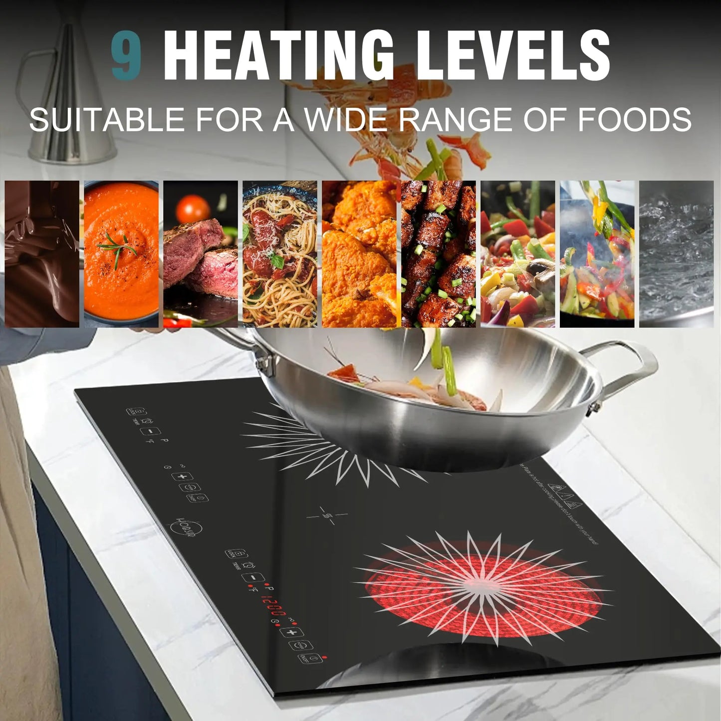 Hobsir Hob 2 Burner Built-in Electric Cooktop 24 Inch,110V-120V,Timer,Safety Lock for Apartment,with Plug