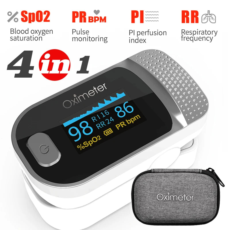 KIUZOU Finger Pulse Oximeter SPO2 PR PI RR Blood Oxygen Saturation Meter Heart Rate Monitor OLED Oximetro De Dedo