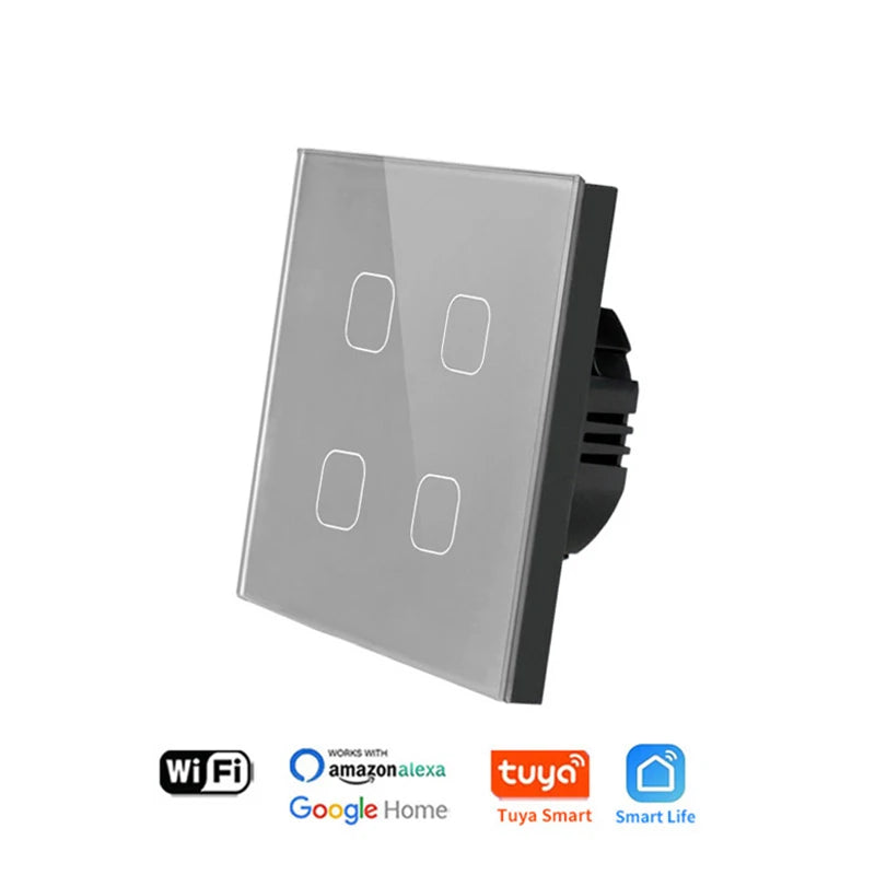 UNKAS No Neutral Wire Required 1 2 3 4 Gang Wifi Wall Light Touch Switch EU 220V Tuya Smart Home Support Alexa Google Home