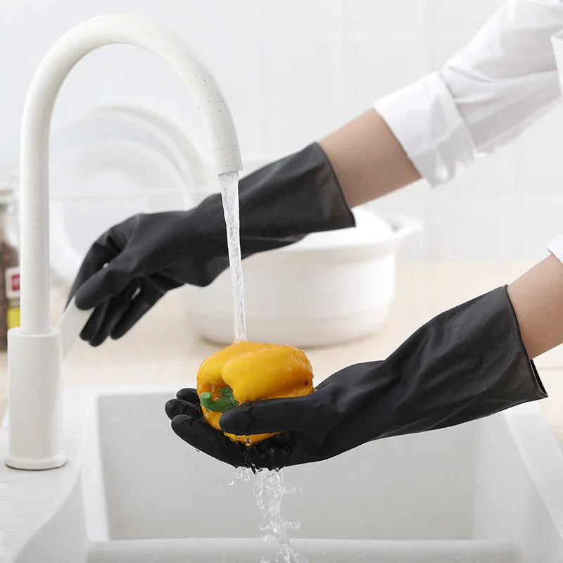 1 Pair Black Gloves Home Washing Cleaning Gloves Garden Kitchen Dish Fingers Rubber Dishwashing Household Cleaning Gloves