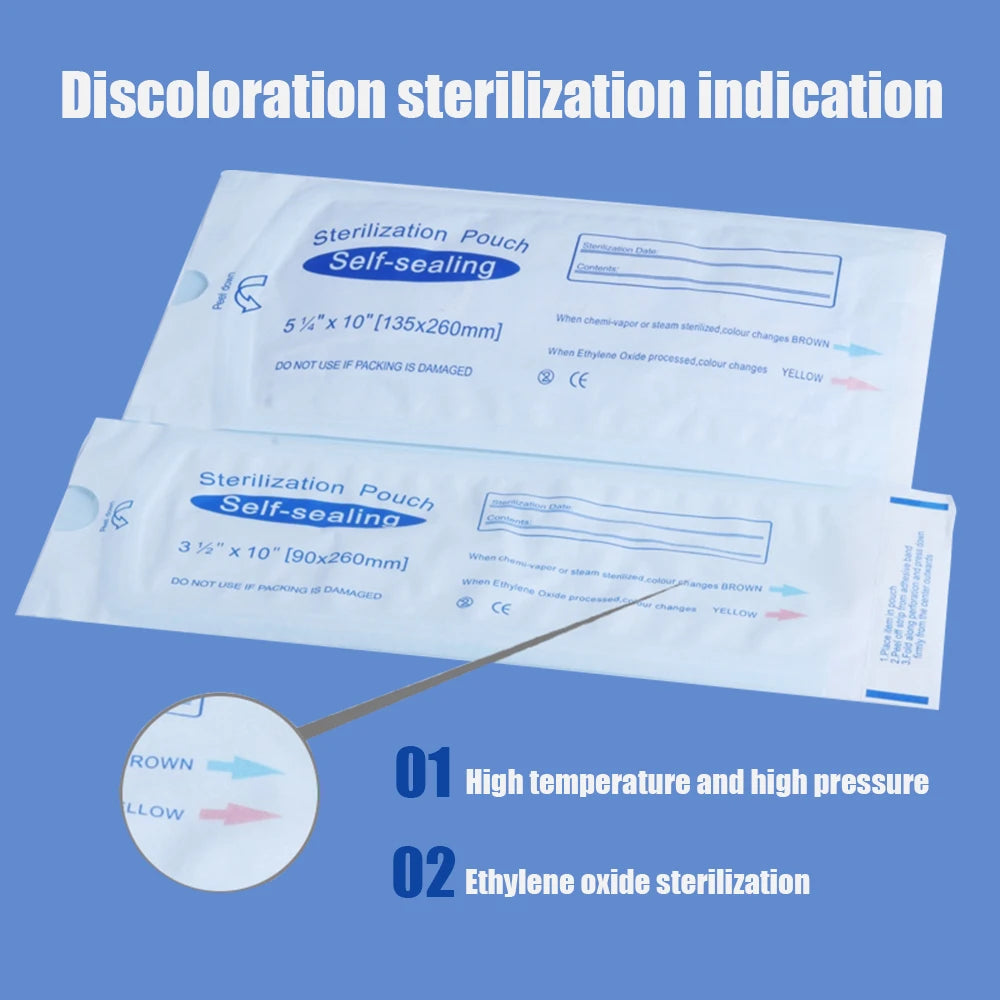 100PCS Self-Sealing Sterilization Pouches Bags 7 Size Disposable Nail Art Disinfection Bag Tattoo Nail Dental Tool Storage Bag