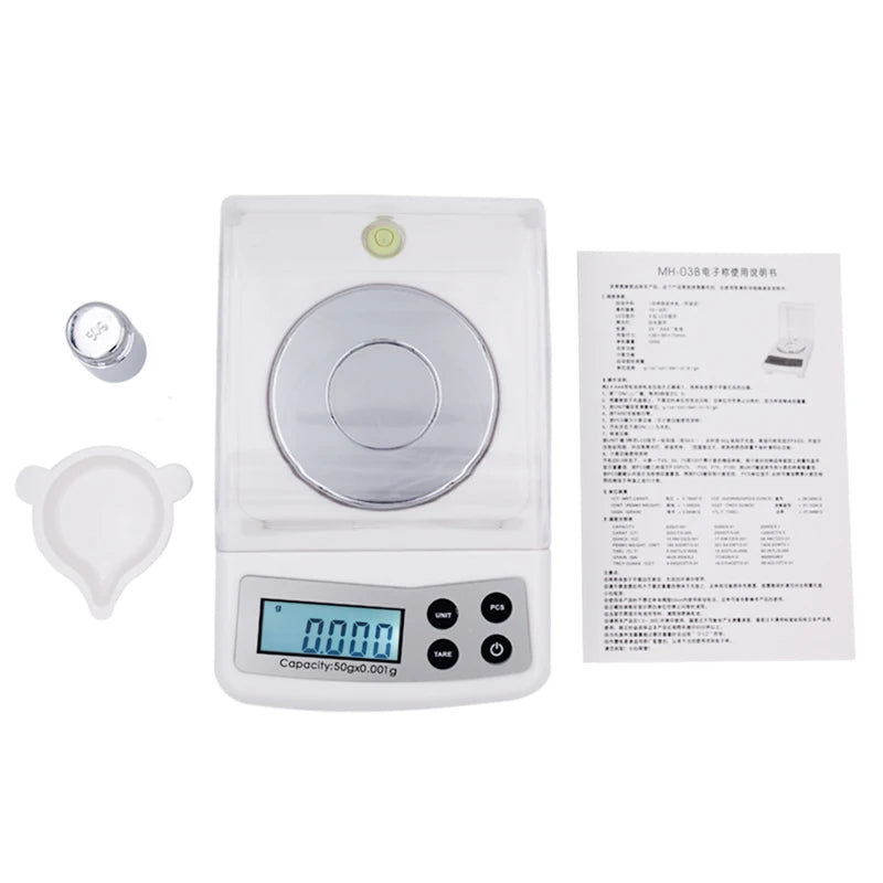 50g 0.001g LCD Digital Jewelry Scales Precision Diamond Laboratory Balance Medicinal Electronic Gem Carat Weight Counting Scale