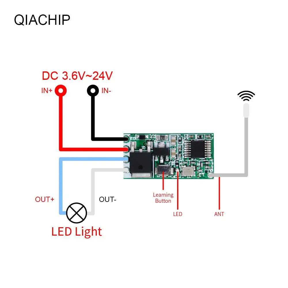40pcs 433.92Mhz Universal Wireless DC 3.6V-24V Remote Control Switch QIACHIP 1 CH RF Relay Receiver LED Light Controller DIY Kit
