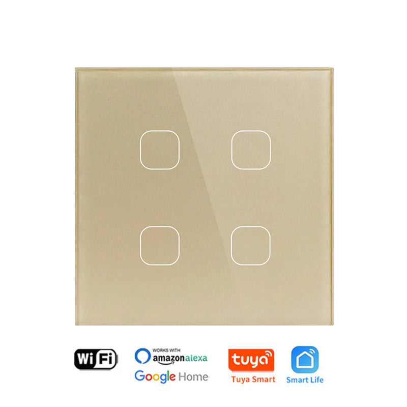 UNKAS No Neutral Wire Required 1 2 3 4 Gang Wifi Wall Light Touch Switch EU 220V Tuya Smart Home Support Alexa Google Home