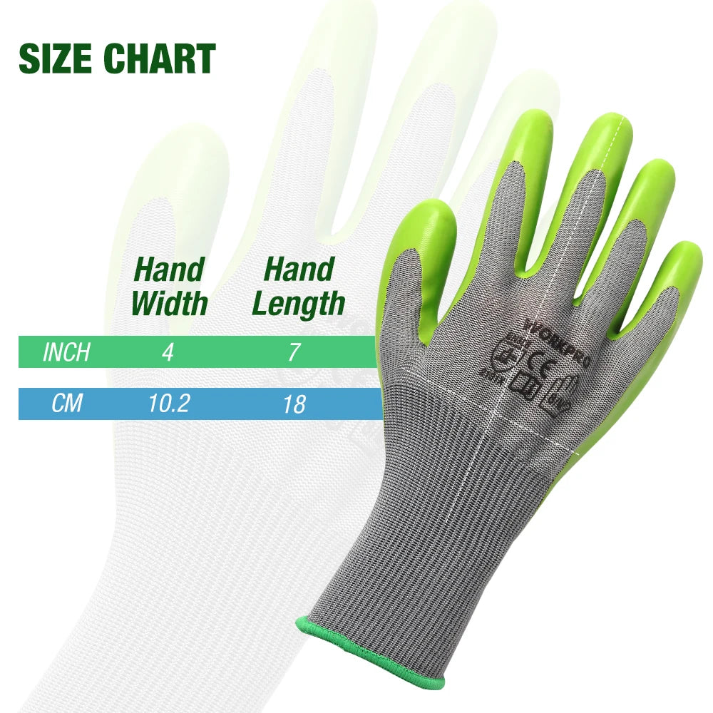WORKPRO 6 Pairs Garden Gloves Work Glove with Eco Latex Palm Coated Working Gloves for Weeding Digging Raking and Pruning(M)