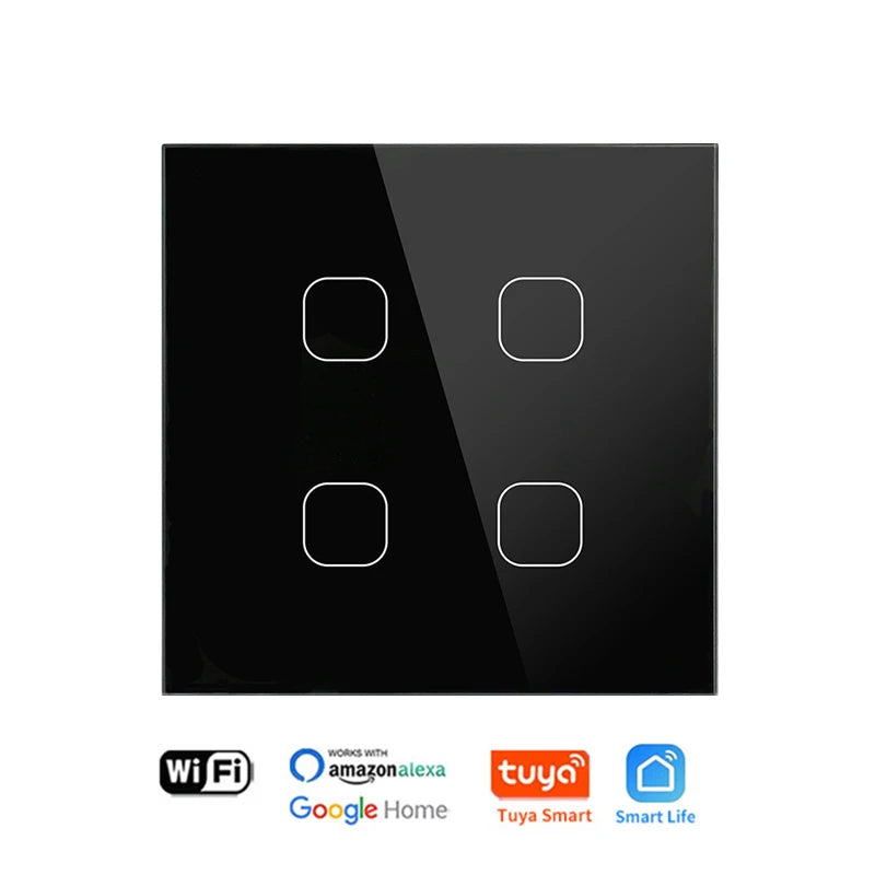 UNKAS No Neutral Wire Required 1 2 3 4 Gang Wifi Wall Light Touch Switch EU 220V Tuya Smart Home Support Alexa Google Home