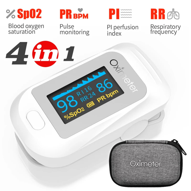 KIUZOU Finger Pulse Oximeter SPO2 PR PI RR Blood Oxygen Saturation Meter Heart Rate Monitor OLED Oximetro De Dedo