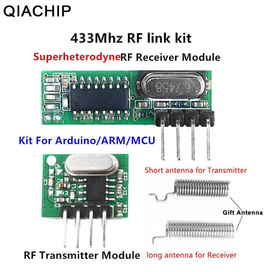 QIACHIP 433 Mhz Superheterodyne RF Receiver and Transmitter Module For Arduino Uno Wireless Module Diy Kit Free Gift antenna