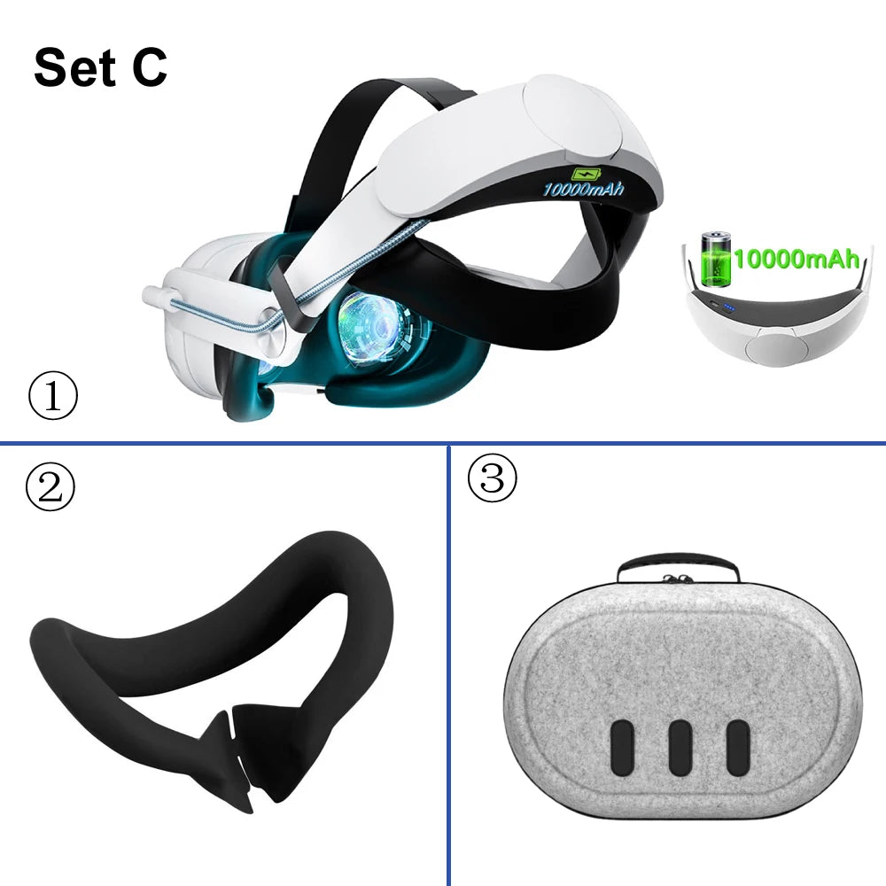 Rechargeable Head Strap for Meta Quest 3 VR Headset Extend VR Playtime Head Strap with 10000mAh Battery for Quest 3 Accessories