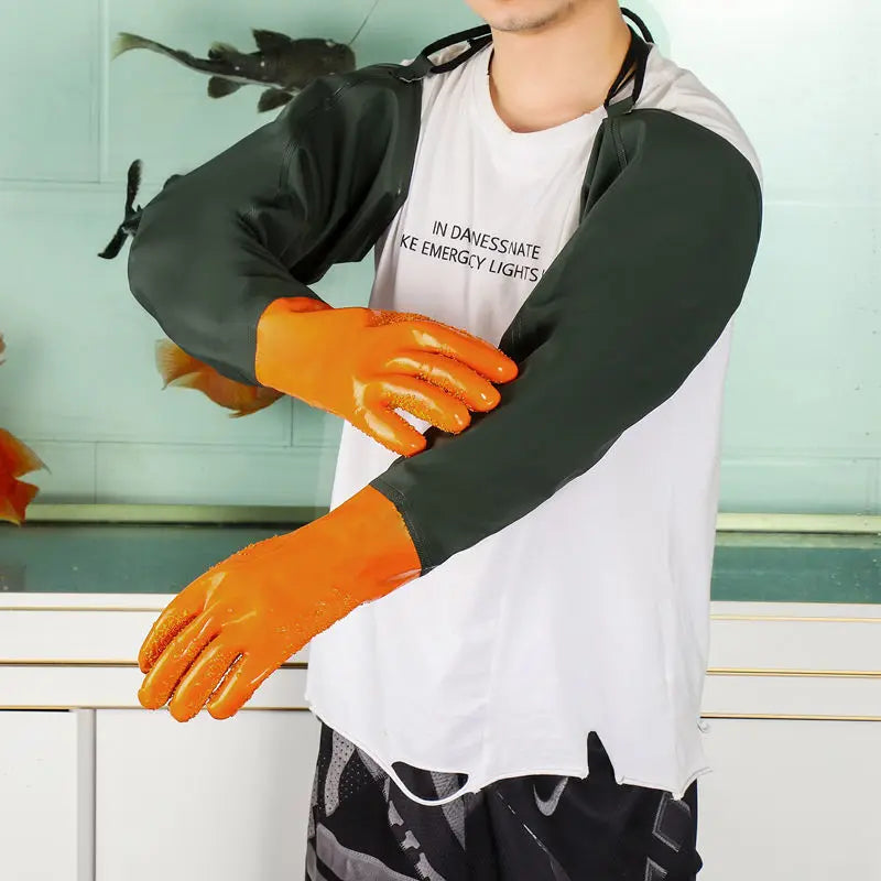 Super long oil proof thickening puncture-proof waterproof wear-resistant aquatic rubber gloves