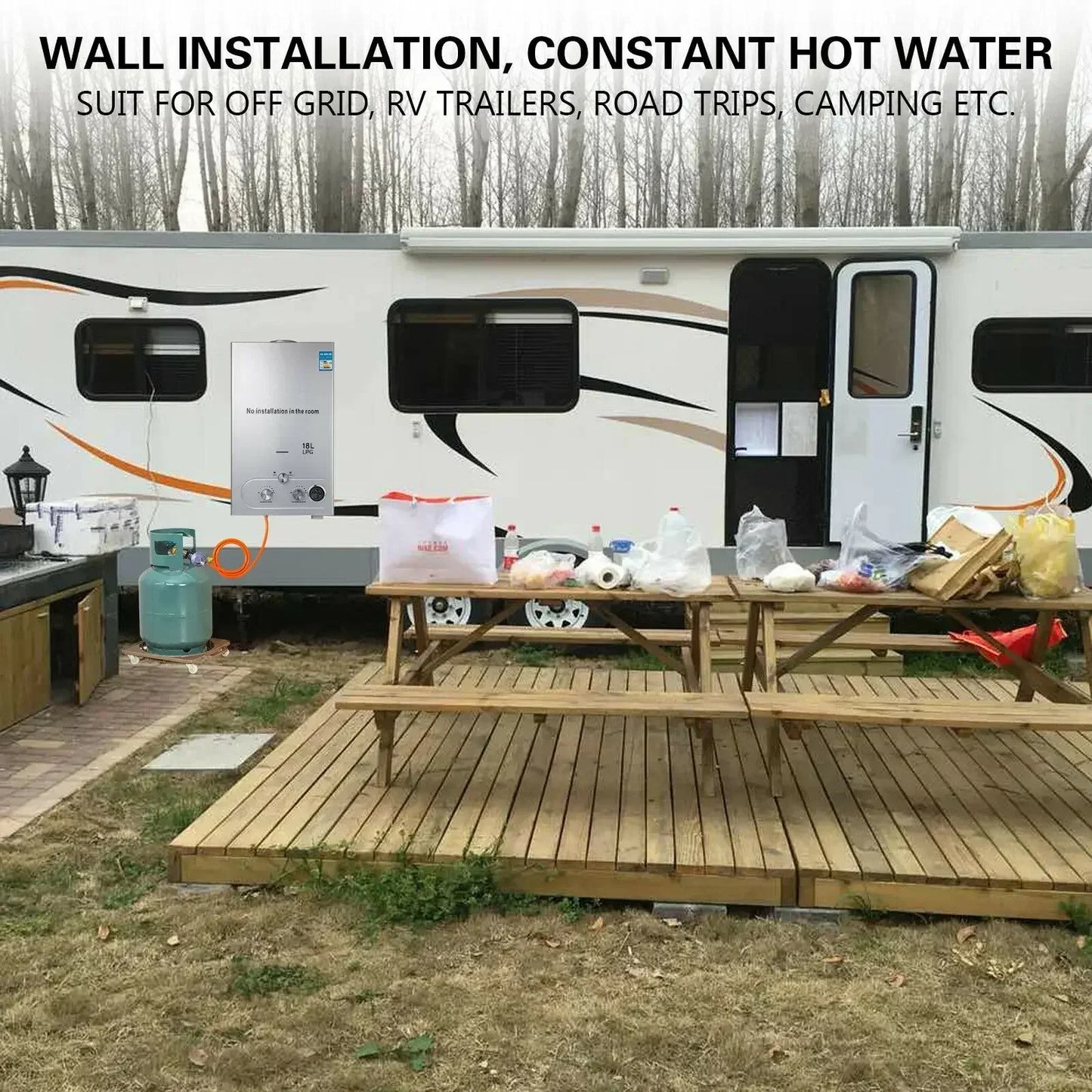 LPG 6L/8L/10L/12L/16L/18L Water Heater 36KW Instant Liquefied Petroleum Gas Water Heater Stainless Steel Boiler Kit Portable