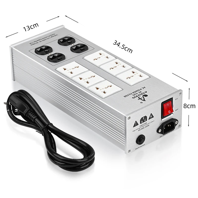 ATAUDIO Hifi Power Filter High-End Audio Noise-free Power Outlet With 6 Universalfor 4 US Plug for HiFi Audio Equipment