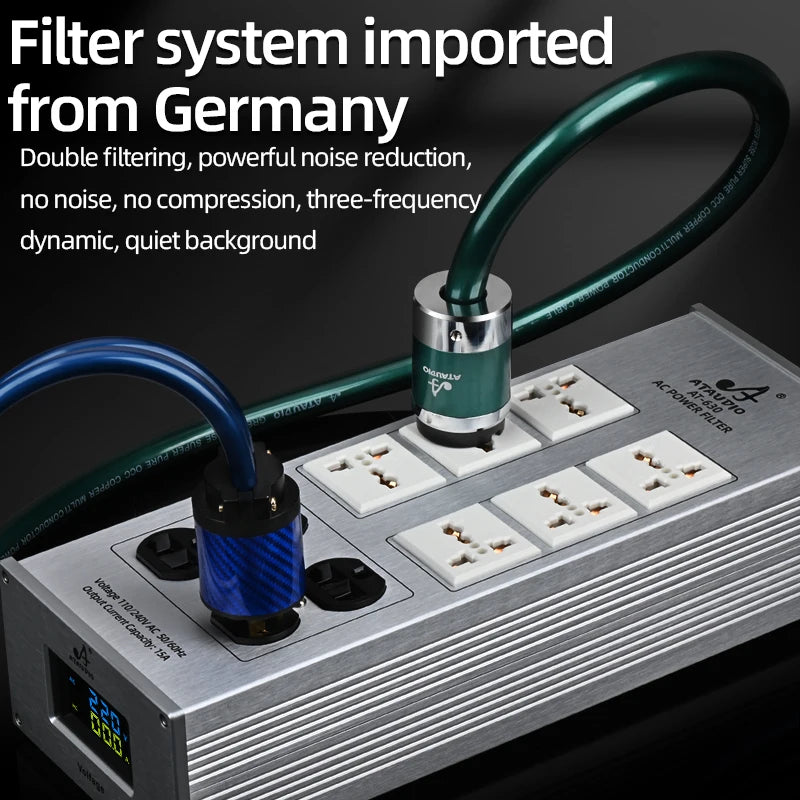 ATAUDIO Hifi Power Filter High-End Audio Noise-free Power Outlet With 6 Universalfor 4 US Plug for HiFi Audio Equipment