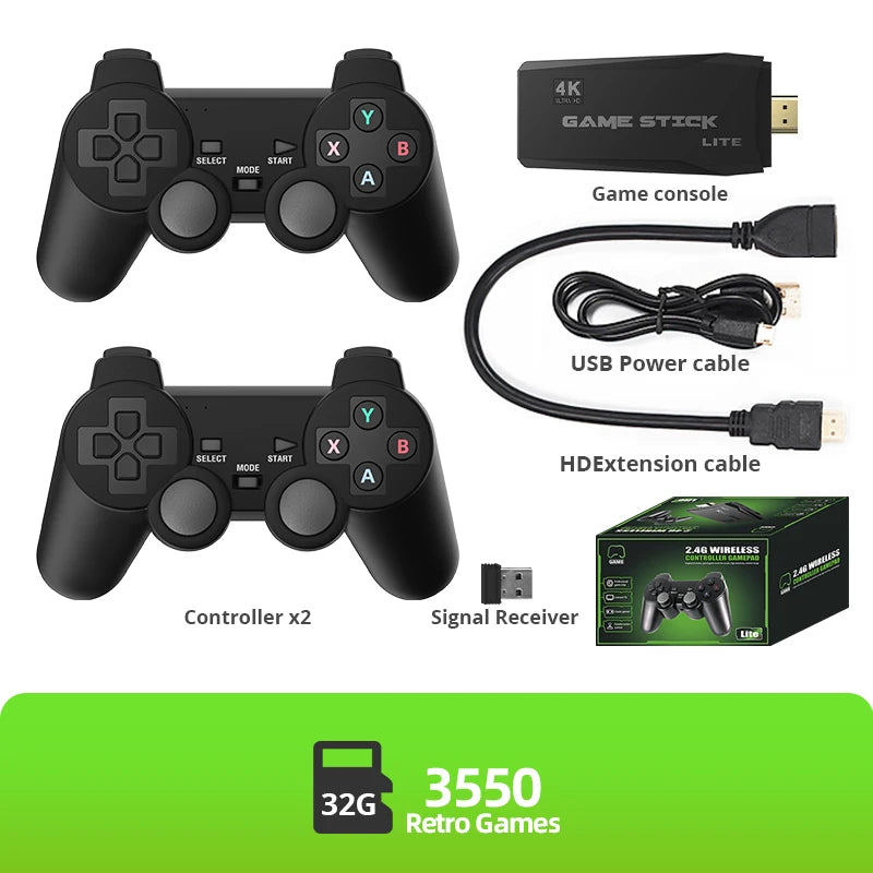 DATA FROG Video Game Console Built in 10000 Retro TV Games For PS1/GBA Portable 2.4G Wireless Game Stick 4K Support HD TV Output