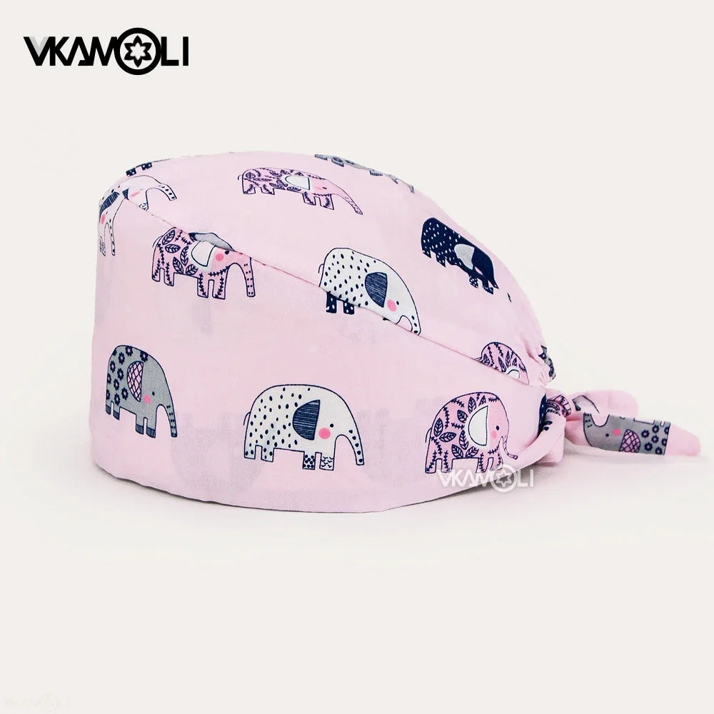 vkamoli Red series women Soft Hat Printing Nurse Sweat-absorbent Head Wrap Towel Surgical Anti-Dirty Pure Cotton Cap Scrub Cap