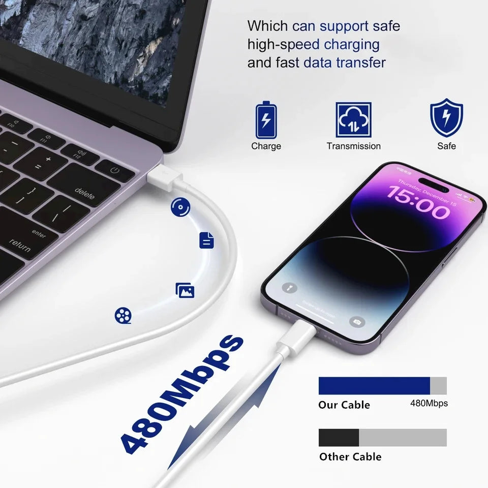 30W PD Fast Charging USB Cable For iPhone 11 12 13 Pro XS Max 7 8 14 Plus X XR SE Rapid Charge USB C Charger Data Line 1m 2m 3m