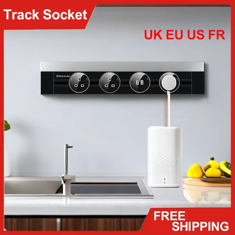 Power Movable Power Track Socket Appliances Popular US/UK/EU/FR Universal Outlets Wall Electrical Plug Adapter with USB/LED