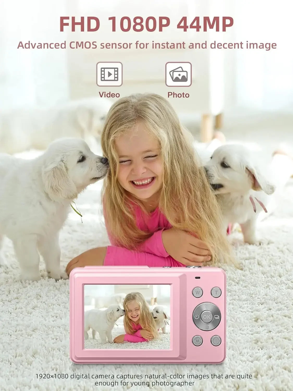 Digital Camera, FHD 1080P Camera, Digital Point and Shoot Camera with 16X Zoom Anti Shake,Small Camera for Boys Girls Kids