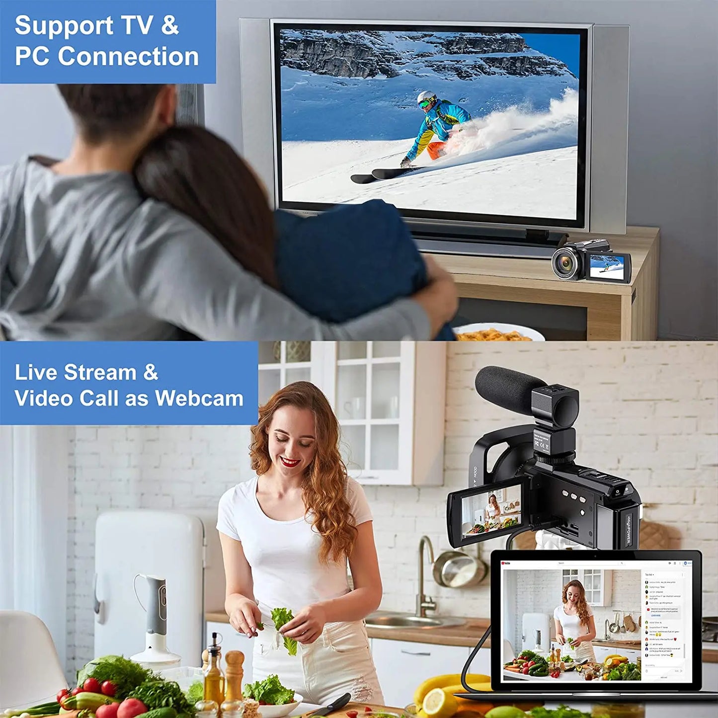 4K Video Camera Camcorder With Microphone 48MP Vlogging 16X Zoom 3.0" Touch Screen IR Night Vision Wi-Fi Vlog Cameras Web