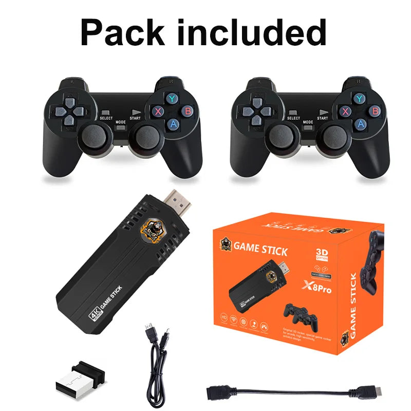 X8 Pro Retro Video Game Console 64G 30000+ Games Emuelec 4.5 Wireless Gamepad 40+ Emulator Game Stick 4K for N64/PSP/SNES