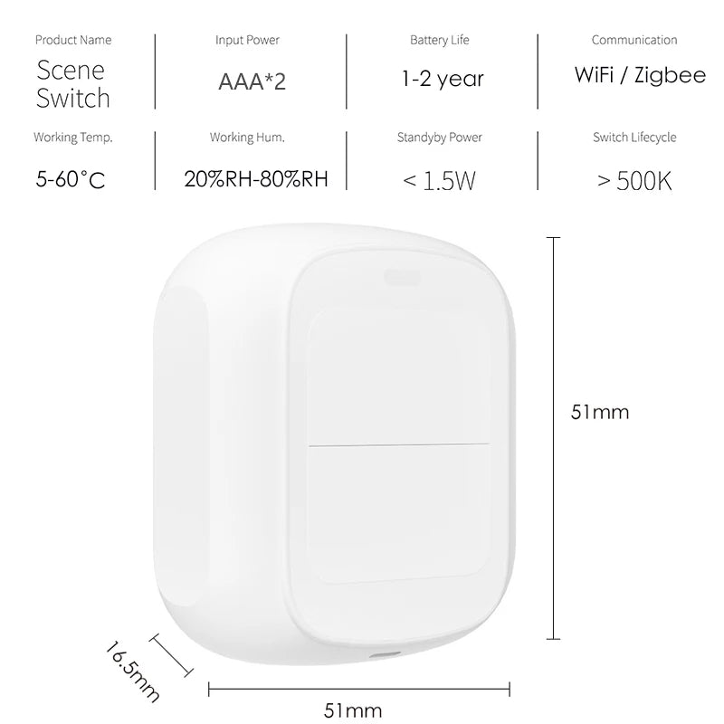 New Tuya WiFi/ZigBee 2 Gang Wireless 6 Scene Switch Push Button Controller Battery Powered Automation Scenario for Tuya Devices