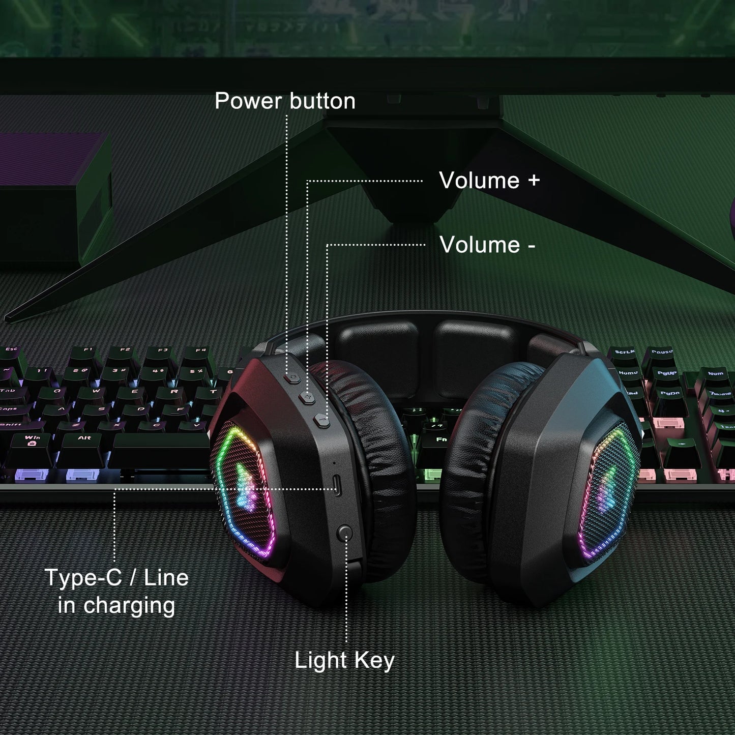 ONIKUMA B100 2.4Ghz Gaming Headset Noise Cancelling Wireless Headphone with Microphones RGB light Earphones for PS5, PS4, XBOX