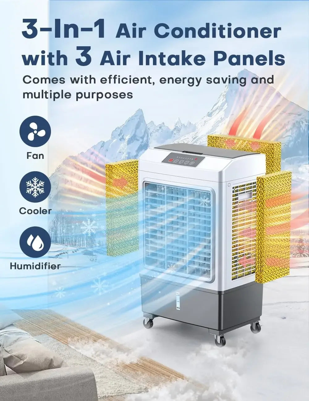 Windowless Air Conditioner, 35-INCH Swamp Cooler Air Conditioner w/2 Modes & 3 Speeds, 2100CFM, 700Sq.ft, Smart Timer for