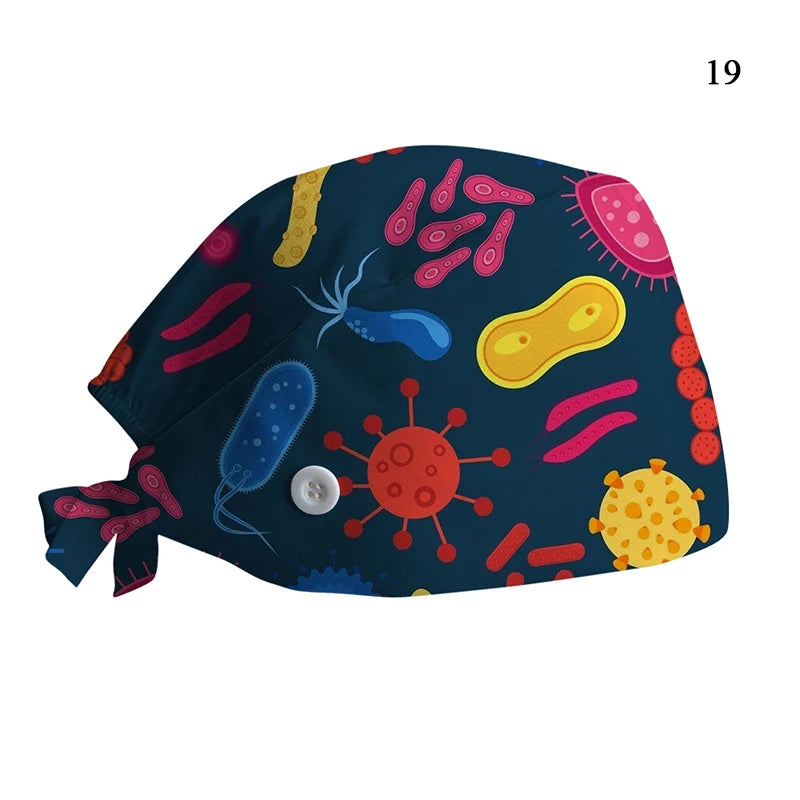 Christmas Adjustable Printed Nurse Cap Sweat-absorbent Elastic Dust-proof Neutral Baotou Cap Cute Fashion Halloween Surgical Cap