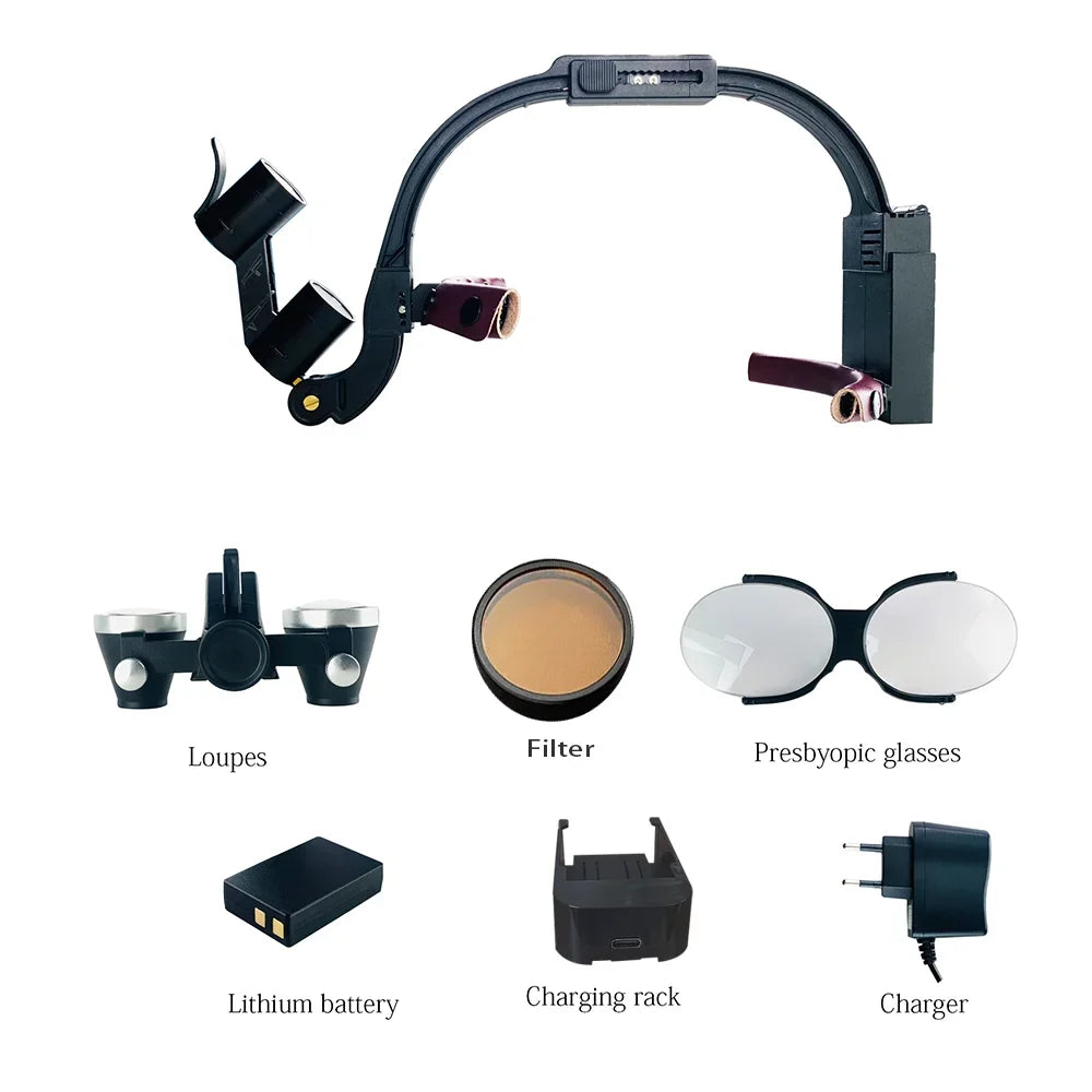 Binocular Metal Case 2.5X 3.5X Surgical Loupe Magnification With 1 Battery Surgery LED Light With Headlight Dentist Medical Lamp