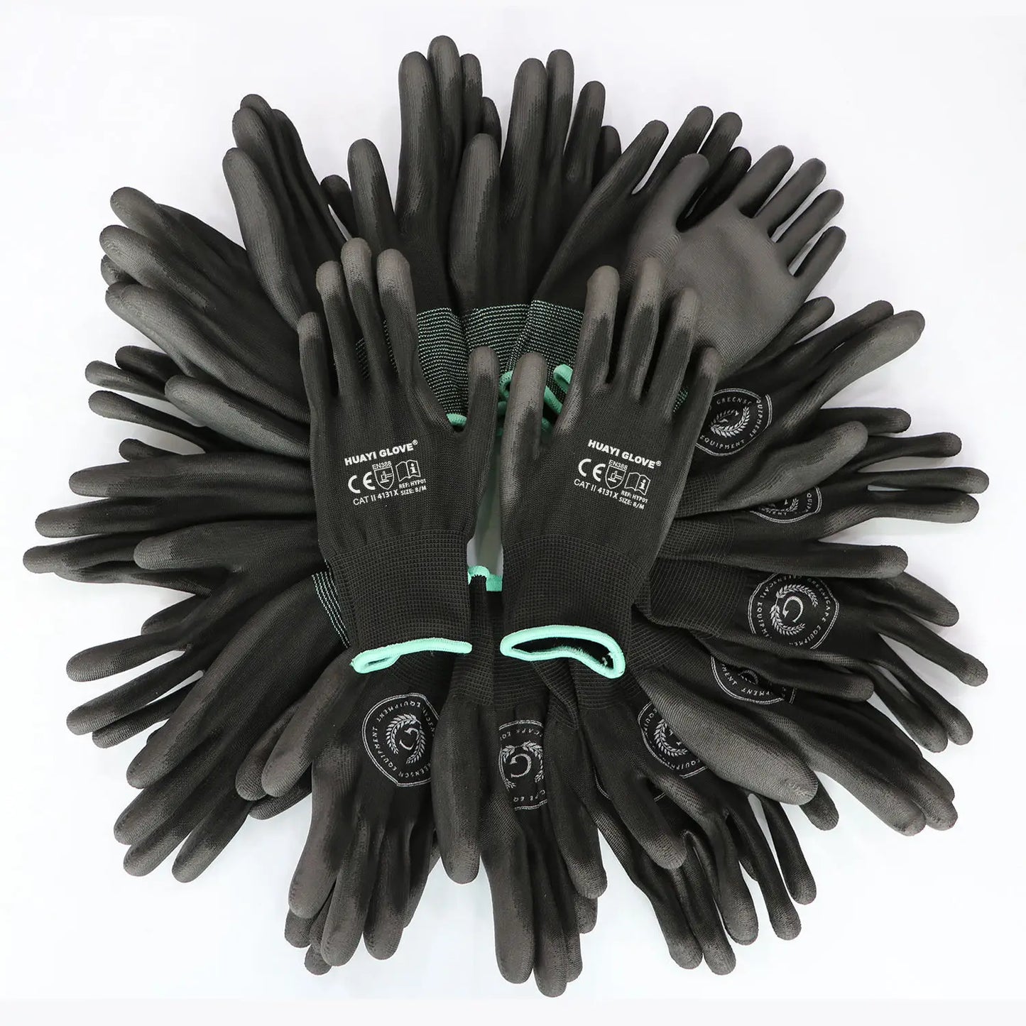 10 pairs Black Pu Gloves Polyester Shell Customized With Pu Coated Palm Safety Work Gloves En388 Pu Coated Gloves