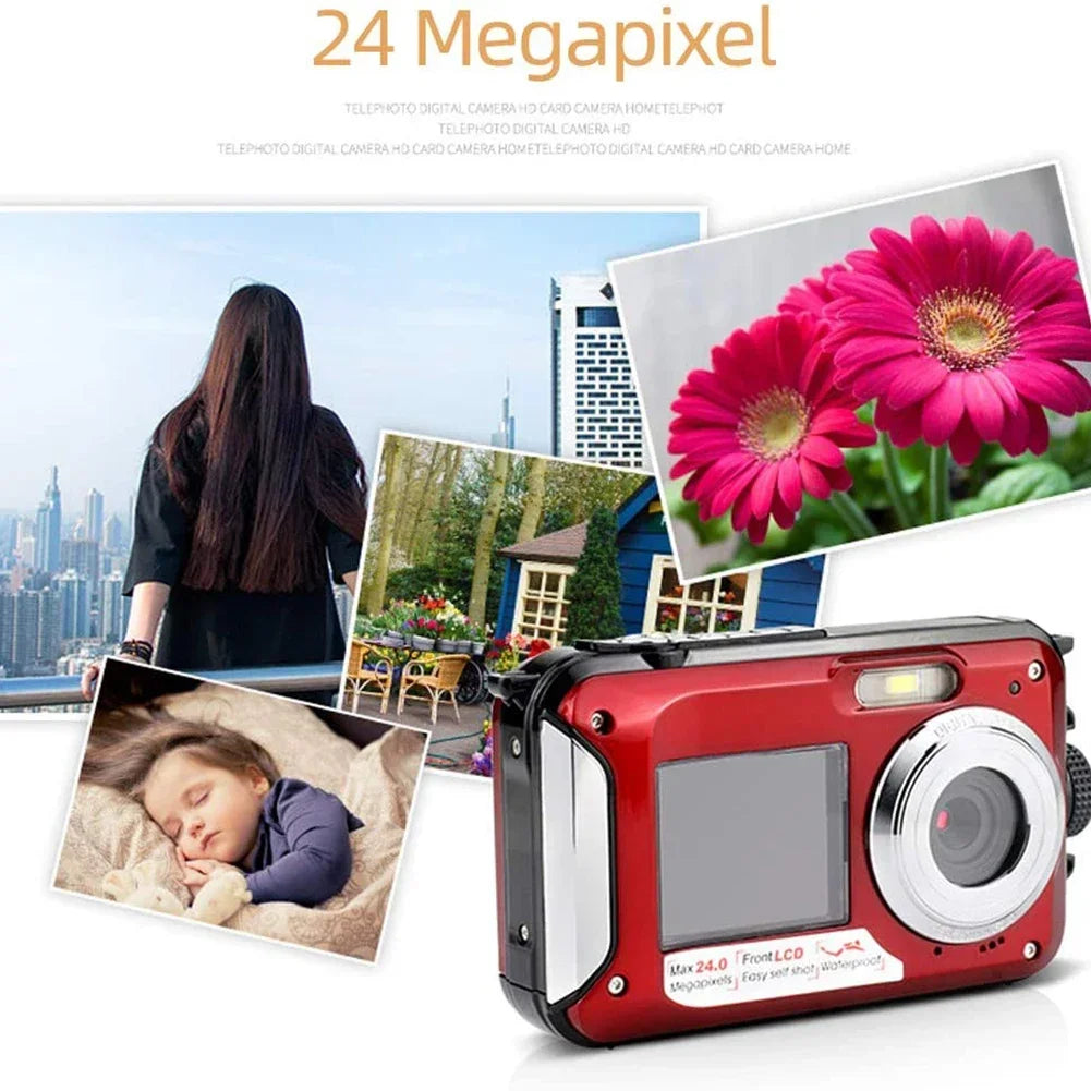 Waterproof Digital Camera Anti-Shake 1080P Full HD Selfie Outdoor Video Portable Recorder for Underwater DV Recording Present