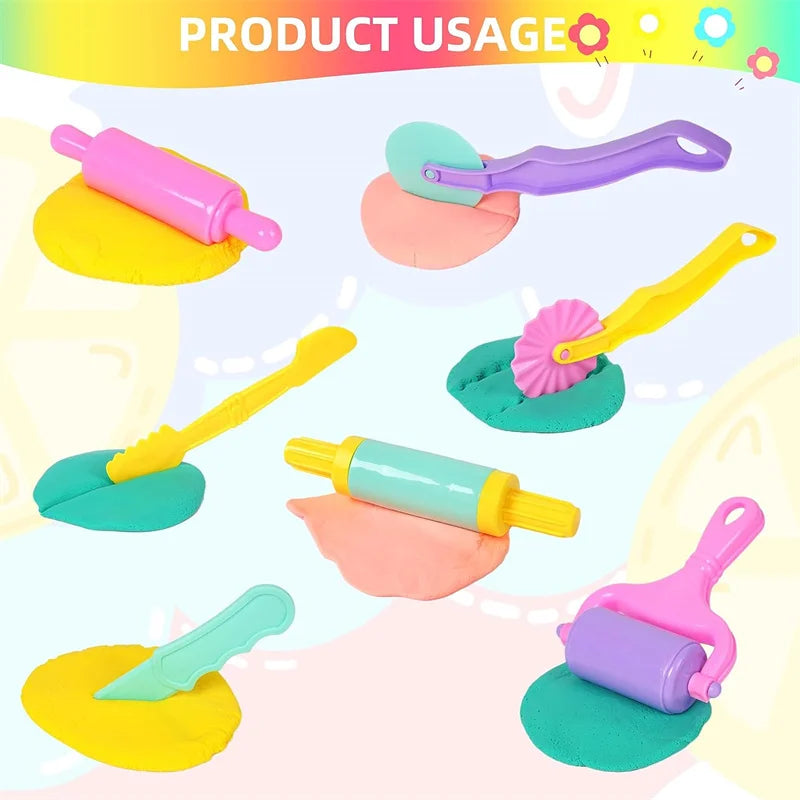 Cartoon 3D Animal Play Dough Molds DIY Creation Tools For Kids Toddlers Various Animal Molds Rolling Pins Clay Dough Accessories