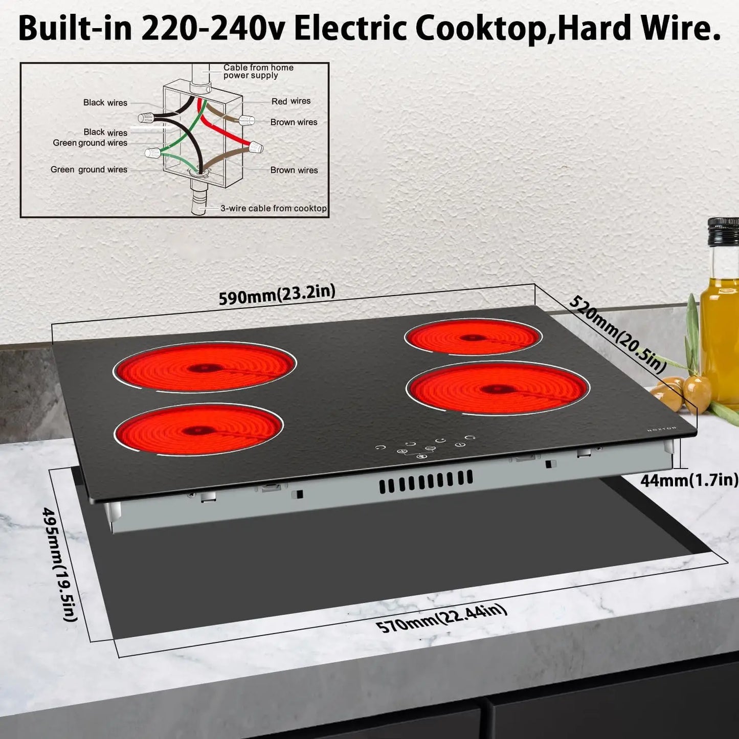 Ceramic Cooktop, Built-in 4 Burners Electric Stove Electric Cooker Hob With Touch Control Child Lock Timer Easy To Clean with Ha