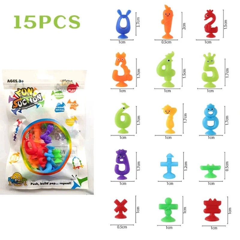 Soft Silicone Building Blocks Toy Animal Shape Suction Toy for Kids Stress Release Parent-Child Interactive Game Sucker Bath Toy