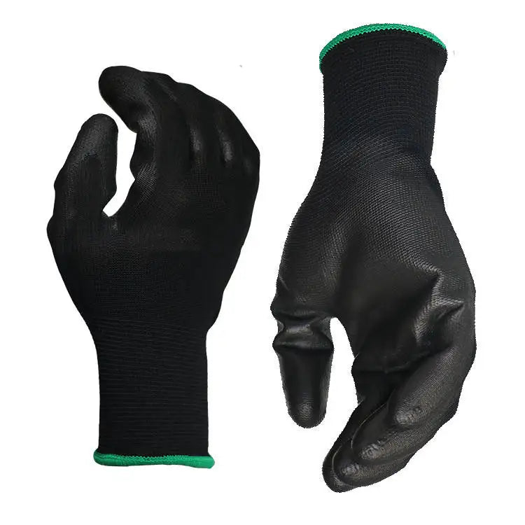 10 pairs Black Pu Gloves Polyester Shell Customized With Pu Coated Palm Safety Work Gloves En388 Pu Coated Gloves