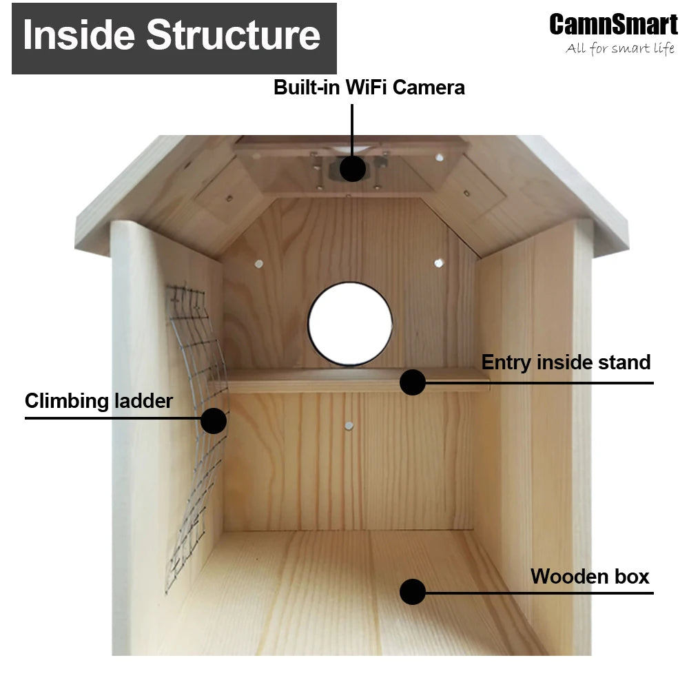 4MP Tuya Bird Houses WIFI Camera For Pet Birds Activity Remote View Watching Wild Natural Wooden Care Nest Box Day Night Vision
