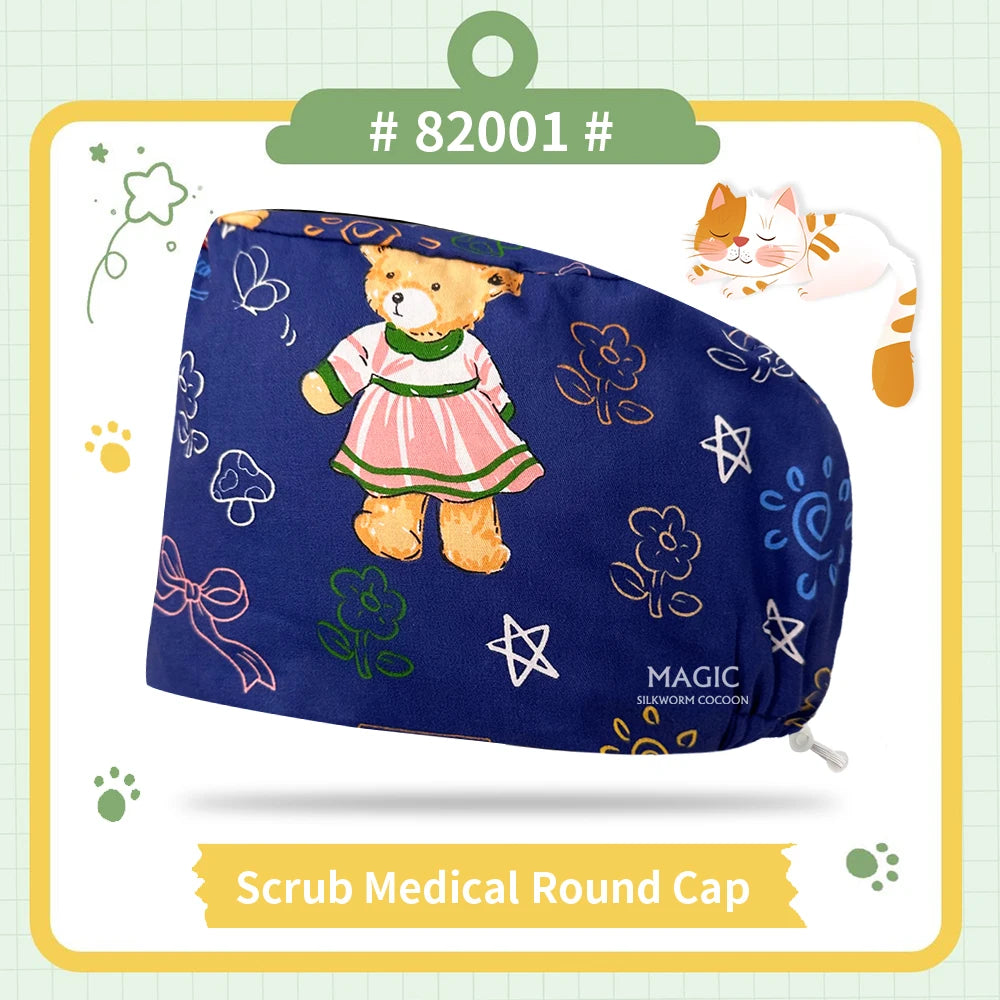 Nice-looking Printing Doctor Hat Surgical Cap for Long Hair Classic Nurse Baotou Caps Women Men Sweat-absorbent Towel Scrub Hat