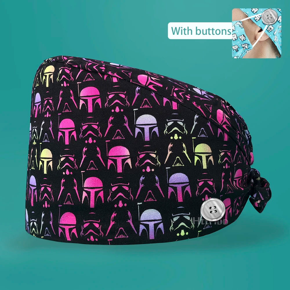 Personalized Printing Doctor Surgical Cap Long Hair Classic Nurse Toe Hat for Men Women Sweat-absorbent Towel Cotton Scrub Cap