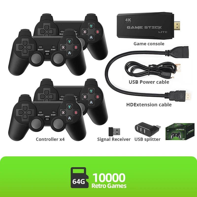 DATA FROG Video Game Console Built in 10000 Retro TV Games For PS1/GBA Portable 2.4G Wireless Game Stick 4K Support HD TV Output