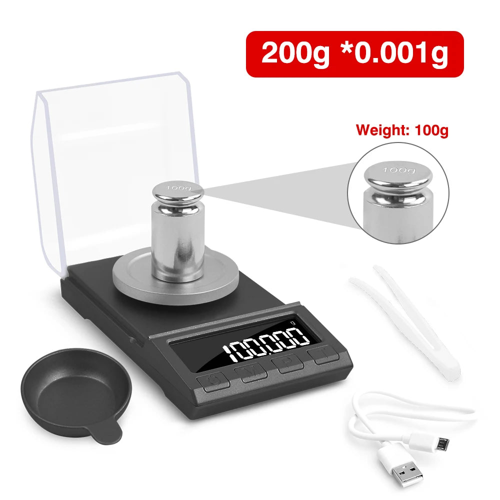 NEWACALOX 0.001g Precision Digital Scales 50g/100g/200g Balance Weight Electronic Jewelry Scale USB Powered Medicinal Weighing