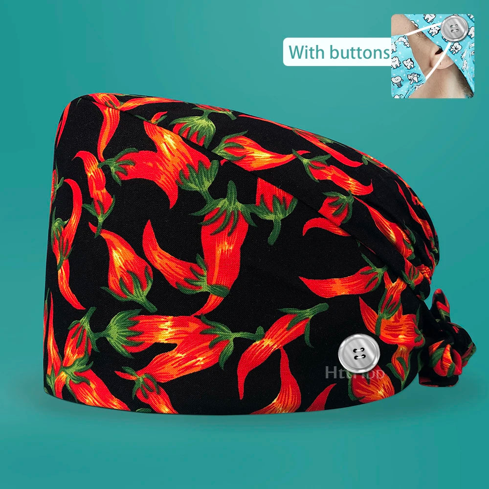 Personalized Printing Doctor Surgical Cap Long Hair Classic Nurse Toe Hat for Men Women Sweat-absorbent Towel Cotton Scrub Cap