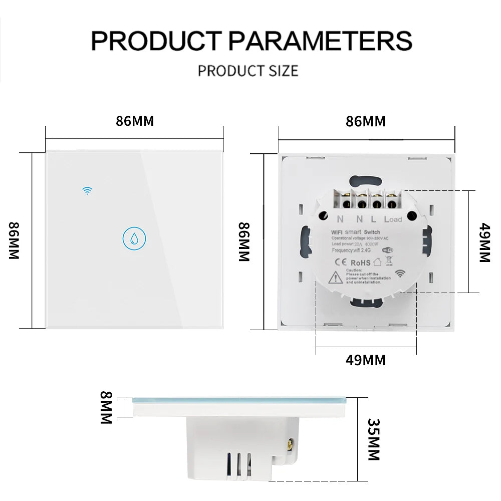 Water Heater Switches EU/UK/US/Brazil Standard 20A 40A 8000W Voice Touch Panel Timer Alexa Google Home Wifi Sensor Smart Switch