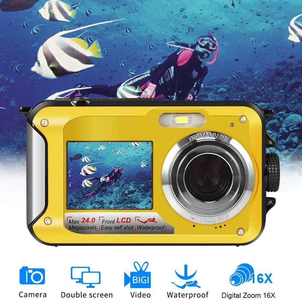 Waterproof Digital Camera Anti-Shake 1080P Full HD Selfie Outdoor Video Portable Recorder for Underwater DV Recording Present
