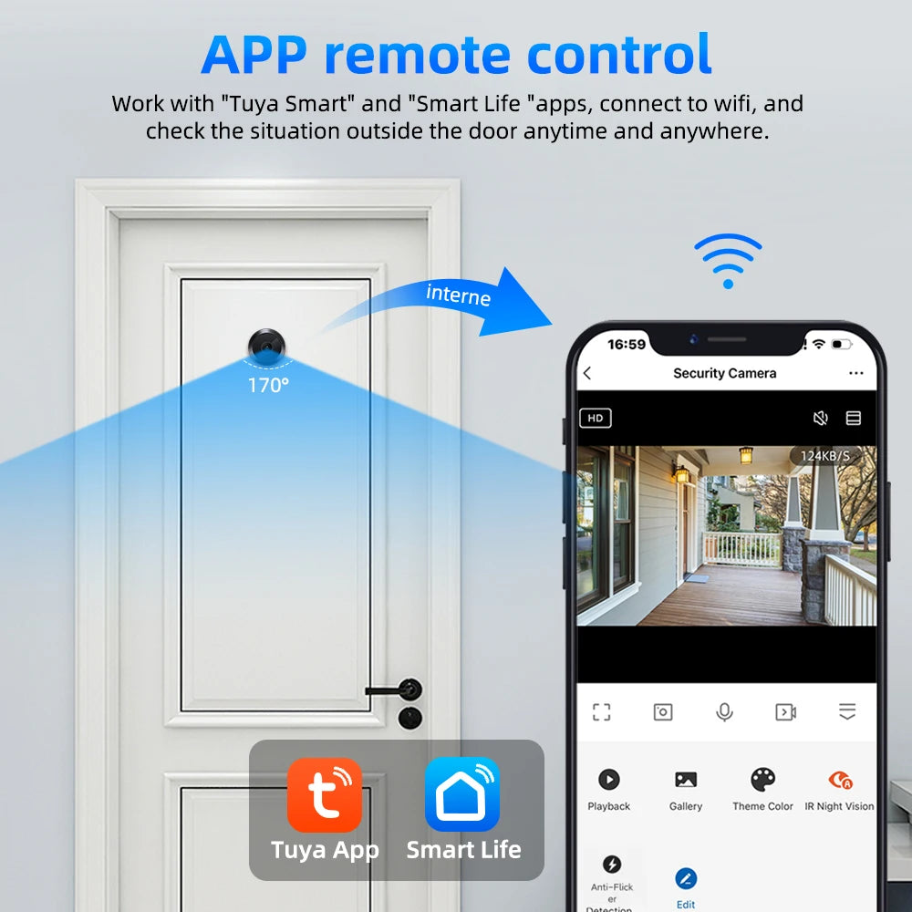 Awapow Tuya Peephole Camera 2.4G&5G Wifi Mini Door Viewer 1080P Motion Detection Smart Home Security Night Vision Auto Record