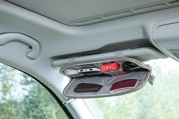 Car Sun Visor Organizer Storage Box Auto Sunglasses Clip Stowing Tidying Bag Bill Pen Card Holder CD DVD Organizer with Zipper