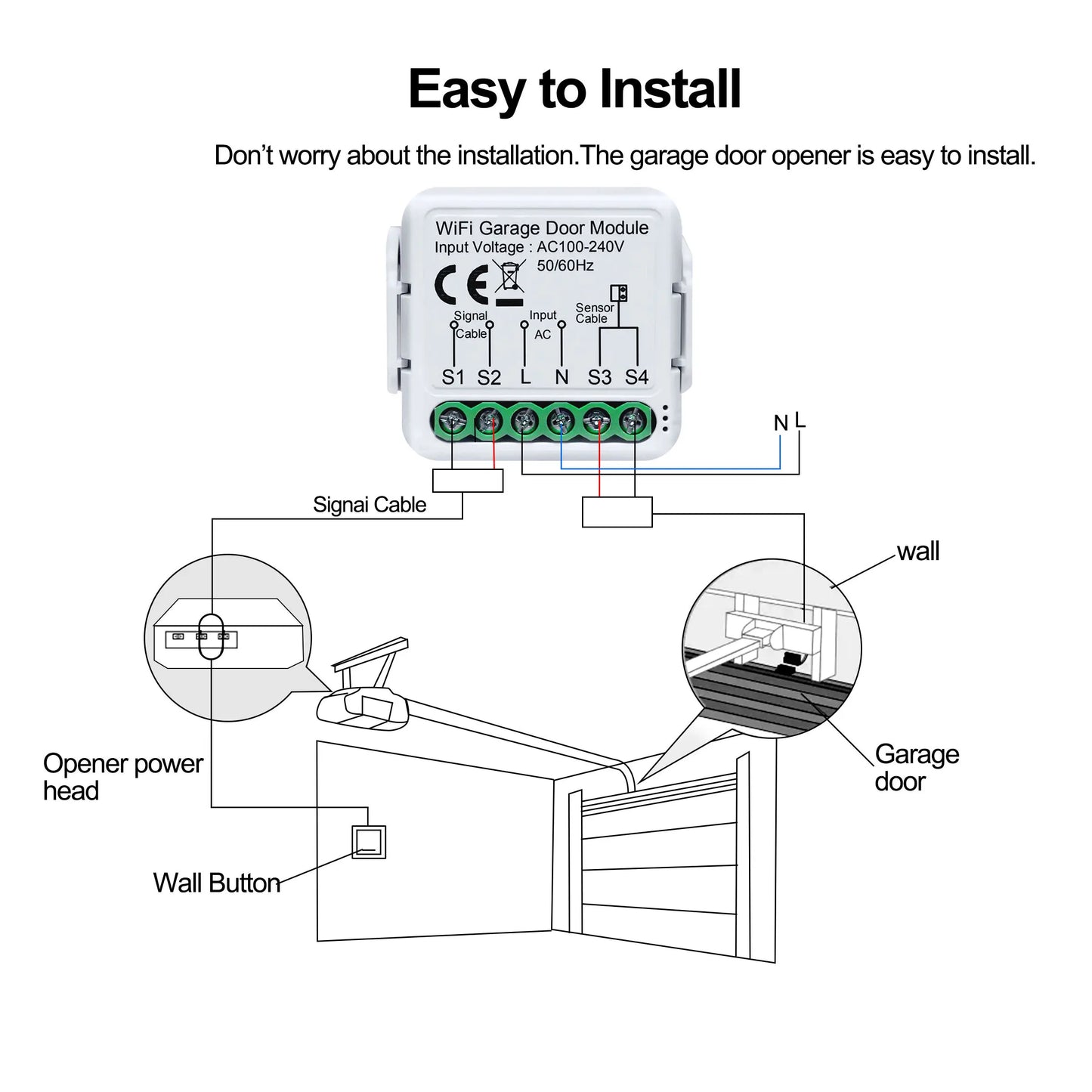 GIRIER Tuya Smart WiFi Garage Door Opener Controller Supports App Voice Remote Control Works with Alexa Google Home Assistant