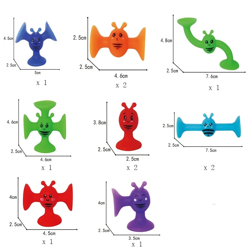 Soft Silicone Building Blocks Toy Animal Shape Suction Toy for Kids Stress Release Parent-Child Interactive Game Sucker Bath Toy