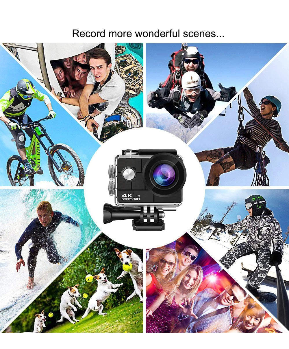 Helmet Action Camera Ultra HD 4K 60FPS 170D 24MP 2.0 LCD EIS WiFi 30M Waterproof Remote Control Outdoor Sport Video Recorder